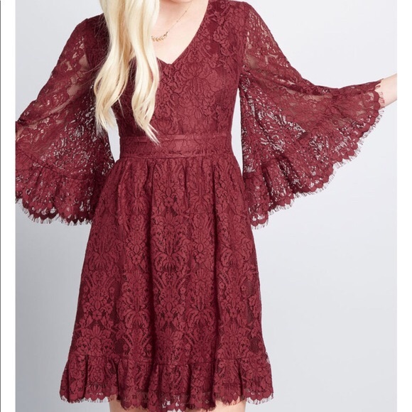 ModCloth Wine Lace Dress, Zip Back, Sz M - Picture 4 of 8